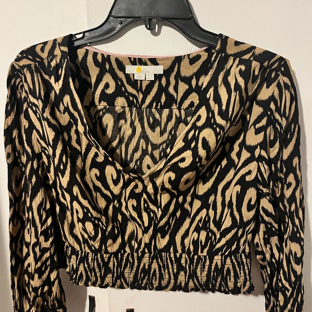 Boden Black and Cream Ruched Crop Blouse - Part of a set with skirt